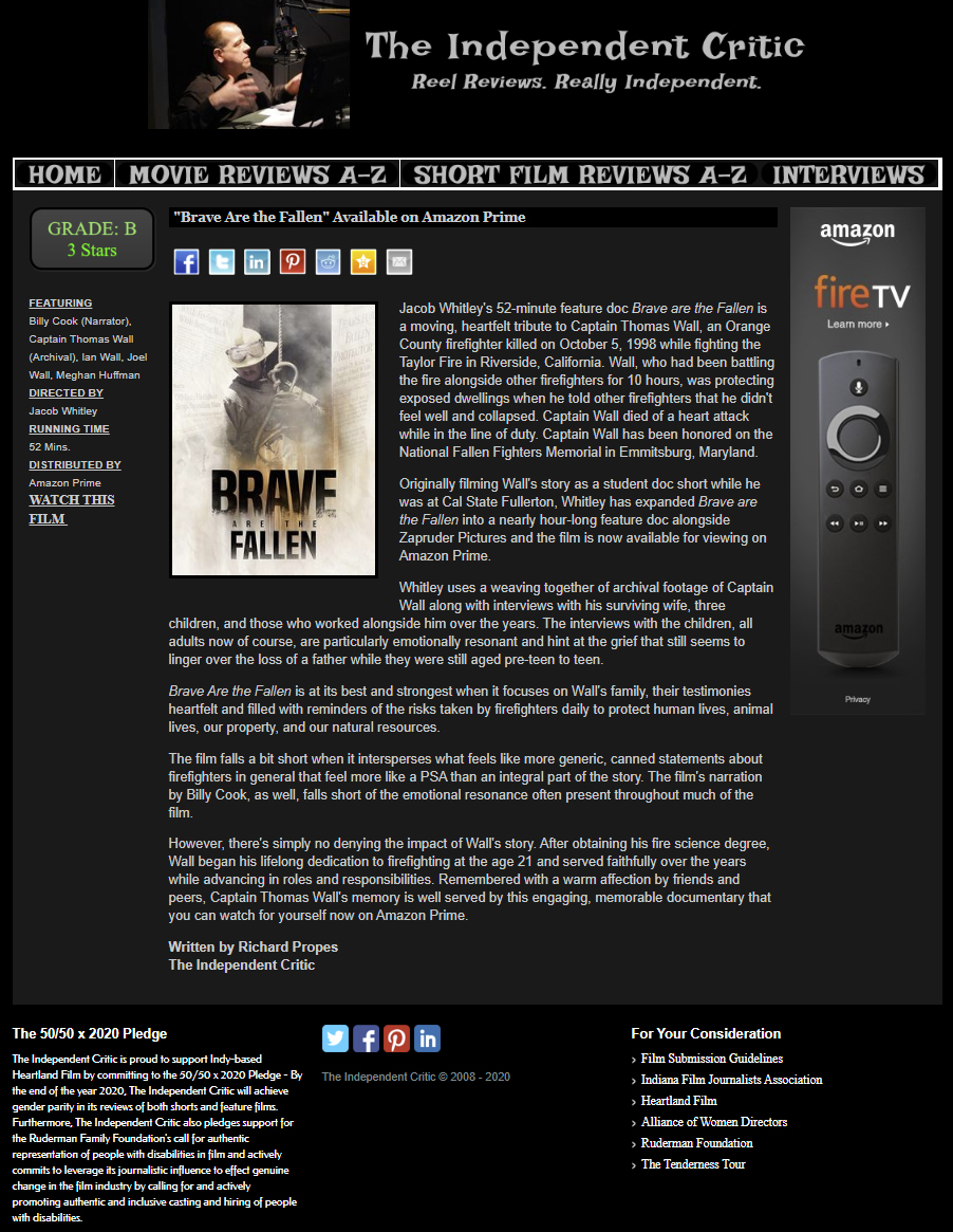 Brave are the Fallen review by The Independent Critic